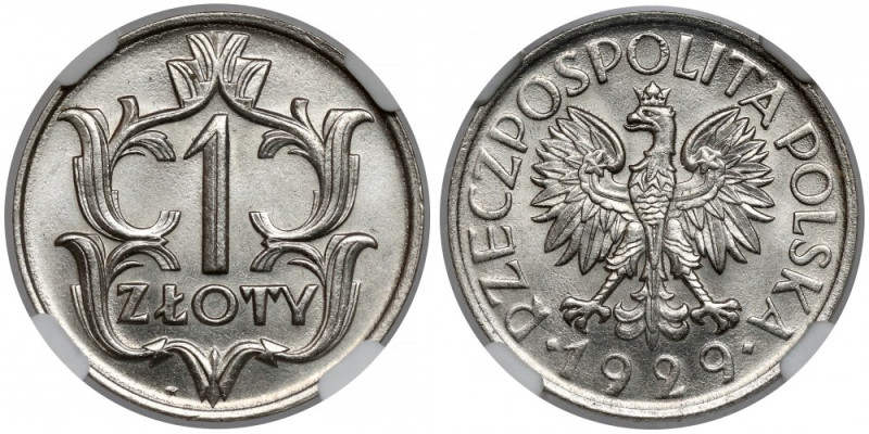 1 złoty 1929 - piękne Piękna, mennicza sztuka, co potwierdza bardzo wysoka nota ...