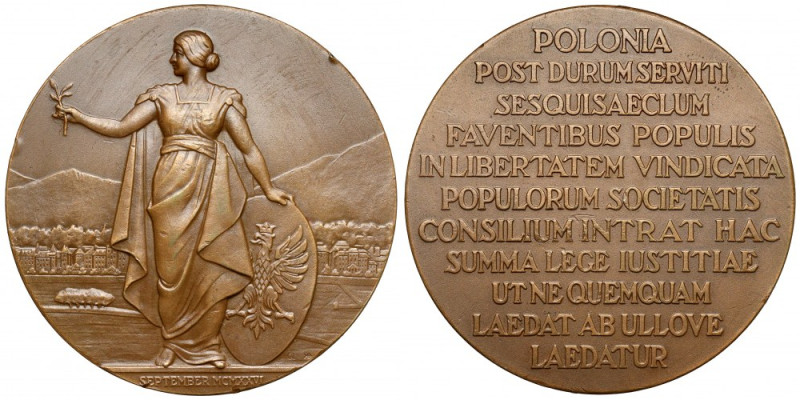 Medal przyjęcie Polski do rady Ligi Narodów w Genewie 1926 Uderzenie na obrzeżu,...