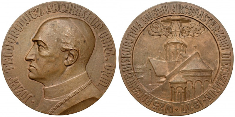 Medal Arcybiskup Józef Teodorowicz 1927 Rzadki. Plamki patyny, mechanicznie bez ...