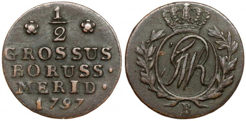 Prusy Południowe, Półgrosz 1797-B, Wrocław Emisja wrocławska. Odmiana z dużym mo...