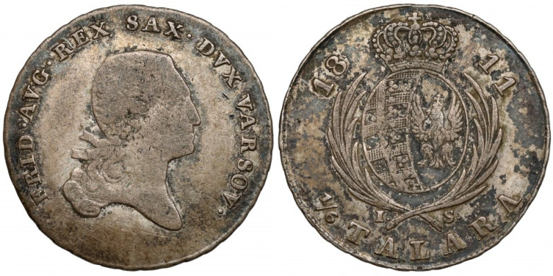 Księstwo Warszawskie, 1/6 talara 1811 IB Pierwszy rocznik złotówek, rzadkiego, t...
