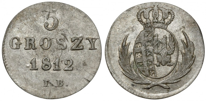 Księstwo Warszawskie, 5 groszy 1812 IB Drugi, a zarazem ostatni rocznik pięciogr...