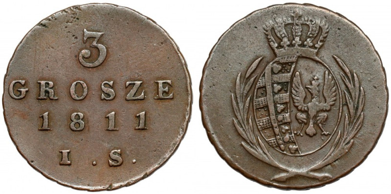 Księstwo Warszawskie, 3 grosze 1811 IS Odmiana z inicjałami I.S. (Jana Sztokmana...