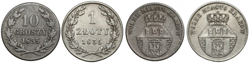 Wolne Miasto Kraków, 10 groszy i 1 złoty 1835, zestaw (2szt) Reference: Plage 29...