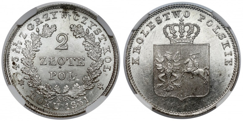 Powstanie Listopadowe, 2 złote 1831 KG Piękne lustro. Mennicza dwuzłotówka. 
 O...