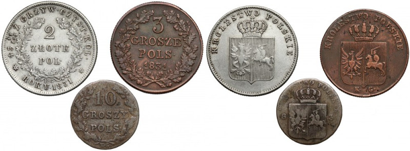 Powstanie Listopadowe, 3-10 groszy i 2 złote 1831, zestaw (3szt) 2 złote w odmia...