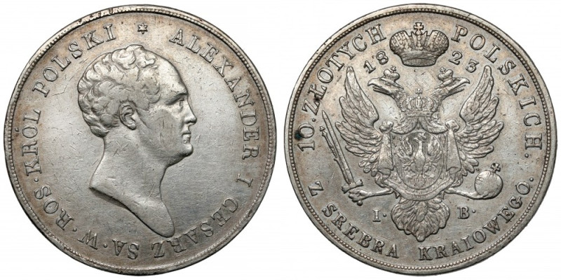 10 złotych polskich 1823 IB Ładna, zdrowa sztuka pierwszego rocznika dziesięcioz...