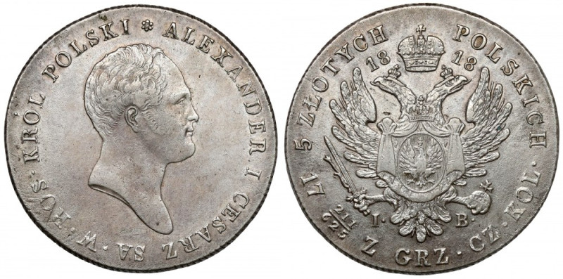 5 złotych polskich 1818 IB - RZADKI rok Rocznik rzadko spotykany w handlu w ogól...