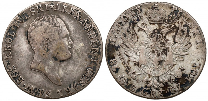1 złoty polski 1818 IB Wczesny rocznik złotówek czasów zaboru rosyjskiego. 
Ref...