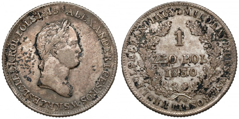 1 złoty polski 1830 FH Ostatni rocznik złotówek z inicjałami mincerza Fryderyka ...