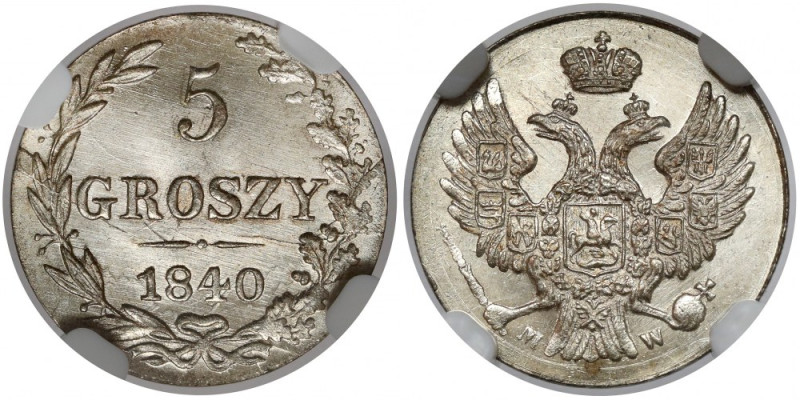 5 groszy 1840 MW Okazowa sztuka. Intensywne, mennicze lustro. Piękny detal. 5 gr...