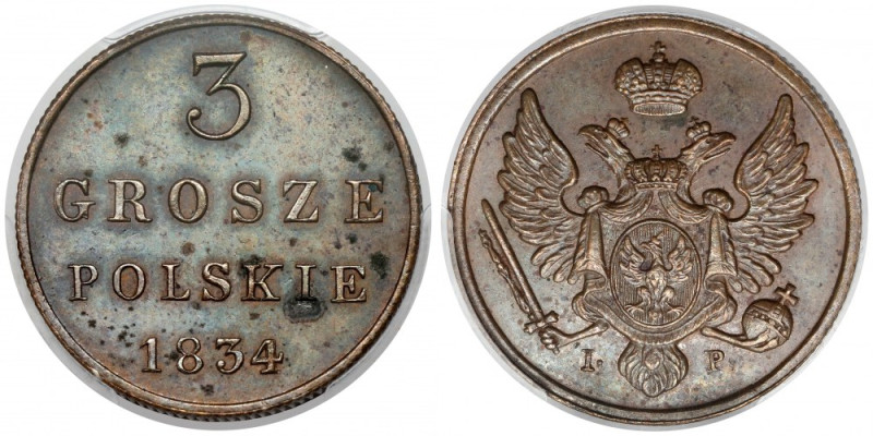 3 grosze polskie 1834 IP - nowe bicie Warszawa - bardzo rzadkie Bardzo rzadka em...