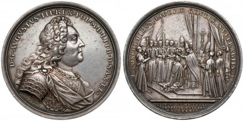 August III Sas, Medal koronacyjny 1734 r. Medal upamiętniający koronację Augusta...