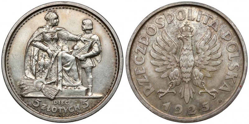 Konstytucja 5 złotych 1925 - 100 perełek Rzadka, symboliczna i efektowna moneta ...