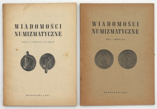 Wiadomości Numizmatyczne 1961 nr 2-3, 4 Do pełnego kompletu rocznika 1961 brakuj...