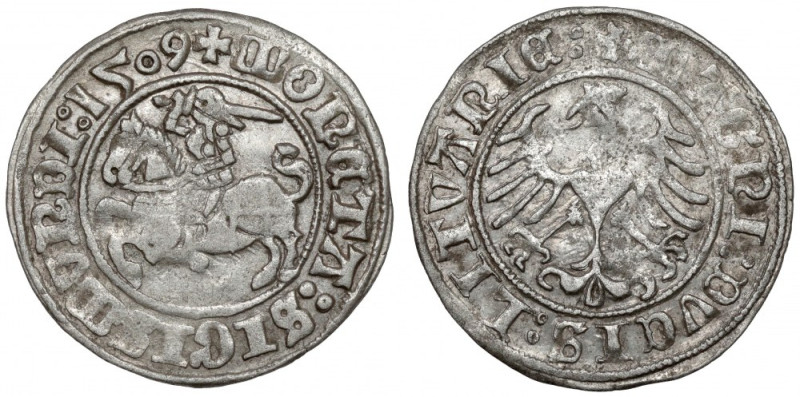 Zygmunt I Stary, Półgrosz Wilno 1509 Wariant z dwoma kółkami po LITVANIE. Refere...