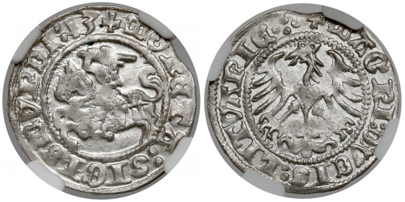 Zygmunt I Stary, Półgrosz Wilno 1513 Mennicza, piękna moneta. Odmiana z czterema...