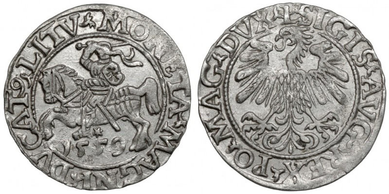 Zygmunt II August, Półgrosz Wilno 1559 Odmiana legendowa L / LITV, z literami A ...