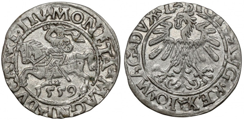 Zygmunt II August, Półgrosz Wilno 1559 Odmiana legendowa L / LITV, z literami A ...