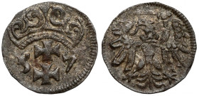 Zygmunt II August, Denar Gdańsk 1557 - rzadki R4