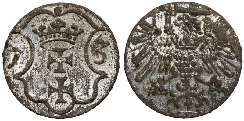 Bezkrólewie, Denar Gdańsk 1573 - 7 łuków - b.rzadki Denar czasów bezkrólewia prz...