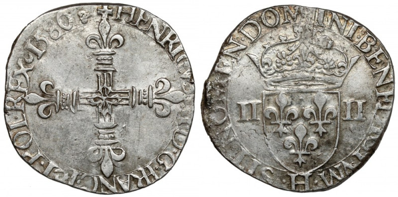 Henryk Walezy, 1/4 ecu (quart d'écu) 1580, La Rochelle Mennica La Rochelle: lite...