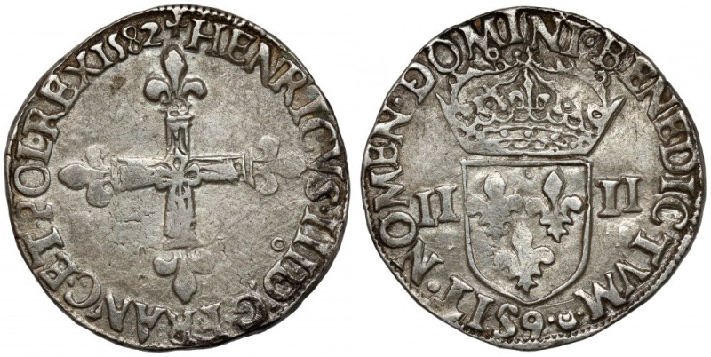 Henryk Walezy, 1/4 ecu (quart d'écu) 1582, Rennes Mennica Rennes (znak mennicy c...