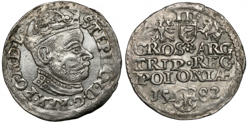 Stefan Batory, Trojak Olkusz 1582 Odmiana z mniejszą głową króla (z kółeczkami w...