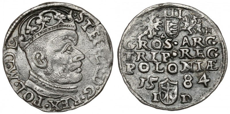 Stefan Batory, Trojak Olkusz 1584 - inicjały GH Późna dla tego rocznika odmiana ...