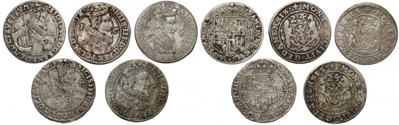 Zygmunt III Waza, Orty Gdańsk i Bydgoszcz 1622-1624, zestaw (5szt) 
Grade: +/VF...