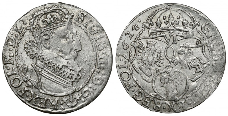 Zygmunt III Waza, Szóstak Kraków 1624 Odmiana z datą w zapisie 1624 (dwójka w da...