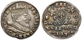 Zygmunt III Waza, Trojak Wilno 1590 - Leliwa R2