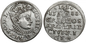 Zygmunt III Waza, Trojak Ryga 1588 - duża głowa R1