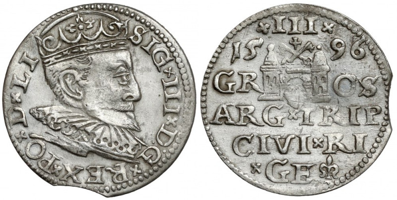 Zygmunt III Waza, Trojak Ryga 1596 Ładny. 
Reference: Iger R.96.1
Grade: XF 
...