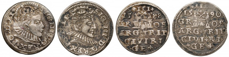 Zygmunt III Waza, Trojak Ryga 1588 i 1590 (2szt) 1588 to odmiana z małą głową kr...