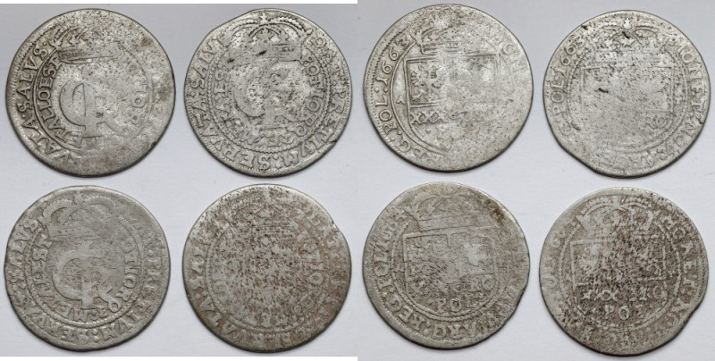 Jan II Kazimierz, Tymfy Kraków 1663-1664, w tym rzadki (4szt) W zestawie rzadka ...