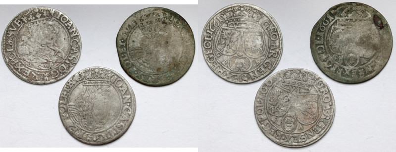 Jan II Kazimierz, Szóstaki Lwów 1661, zestaw (3szt) W zestawie ciekawy, odmienny...