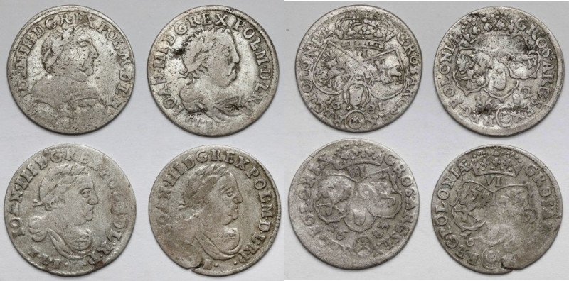 Jan III Sobieski, Szóstak 1681-1683, zestaw (4szt) W zestawie jeden Kraków (1681...