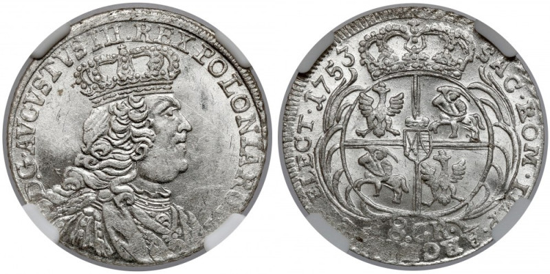 August III Sas, Dwuzłotówka Lipsk 1753 Mennicza sztuka. Piękny połysk, brak częs...