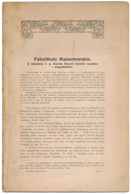 Falsyfikaty majnertowskie z rękopisu ś.p. Karola Bayera... 1909 Zbiorcza nadbitk...