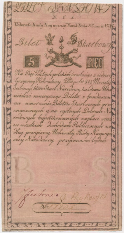 5 złotych 1794 - N.C 1. Reference: Miłczak A1a
Grade: VF+ 

More photos and f...