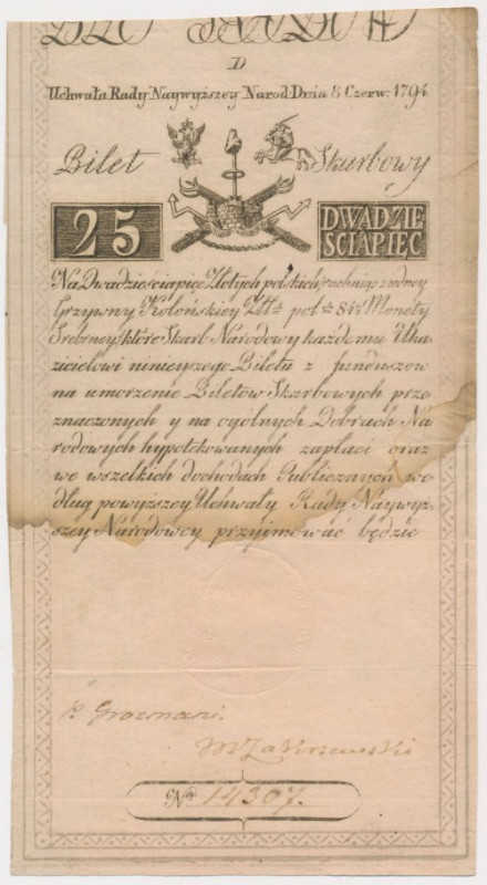 25 złotych 1794 - D Małe naddarcie na lewej krawędzi.&nbsp; Reference: Miłczak A...