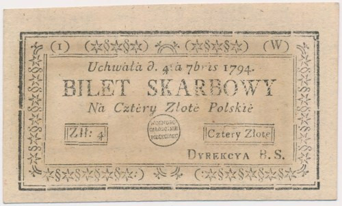 4 złote 1794 - (1)(W) Reference: Miłczak A11a
Grade: UNC/AU 

More photos and...