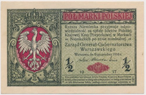 1/2 mkp 1916 Generał Reference: Miłczak 7
Grade: UNC/AU 

More photos and ful...