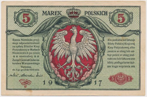 5 mkp 1916 Generał ...Biletów Pojedyncze, pionowe nadłamanie i złamanie lewego, ...