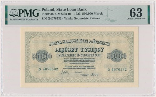 500.000 mkp 1923 - 7 cyfr - G Reference: Miłczak 36i
Grade: PMG 63 

More pho...