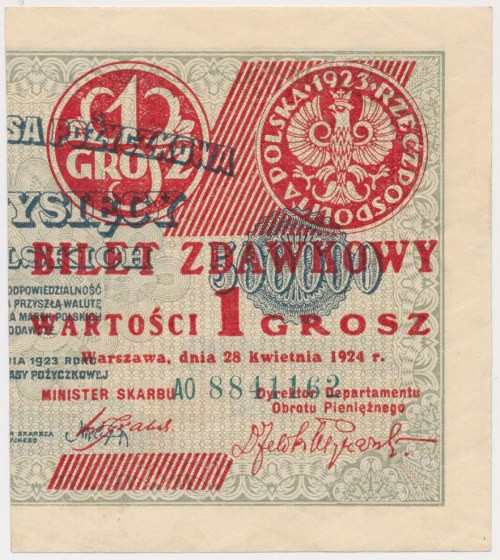 1 grosz 1924 - AO - prawa połowa Reference: Miłczak 42e
Grade: UNC 

More pho...