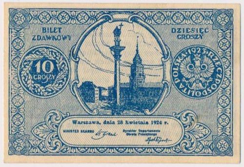 10 groszy 1924 Plamki kleju na awersie. Reference: Miłczak 44
Grade: AU 

Mor...