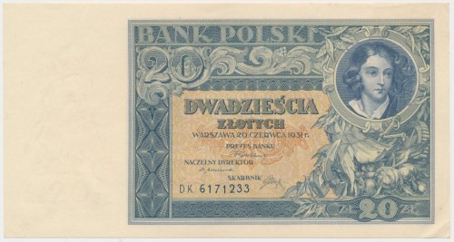 20 złotych 1931 - DK Złamany prawy, dolny narożnik.&nbsp; Reference: Miłczak 72c...