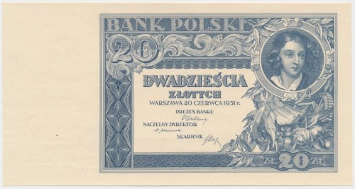 20 złotych 1931 - tylko druk stalorytniczy awersu Reference: Miłczak 72
Grade: ...